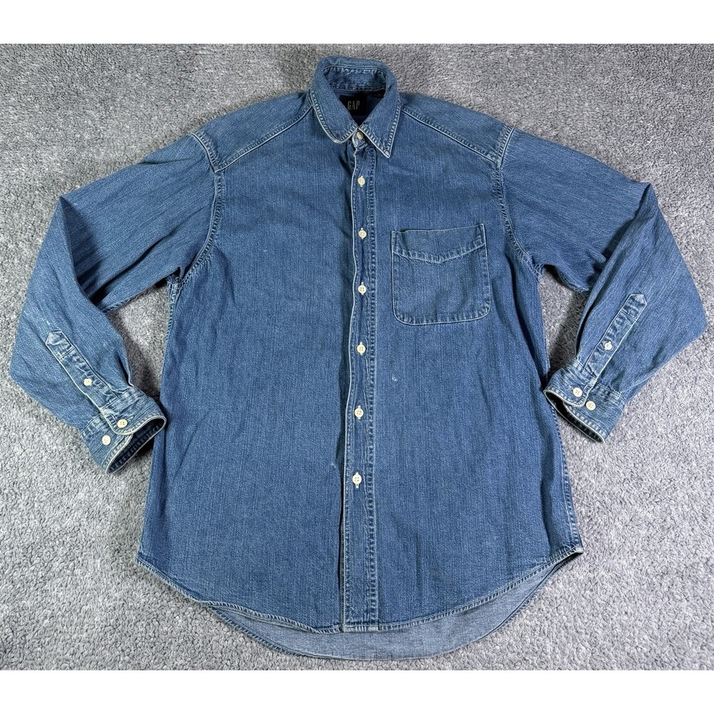 Vintage GAP Blue Denim Button Down Shirt 100% Cotton Mens Small 90s Y2K Casual